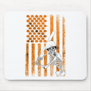 Skeleton Baseball Player Fan Skeleton Halloween Ba Mouse Pad