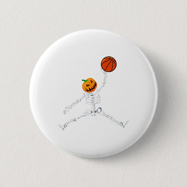 Skeleton Basketball Halloween Pumpkin Slam Dunk  Button (Front)