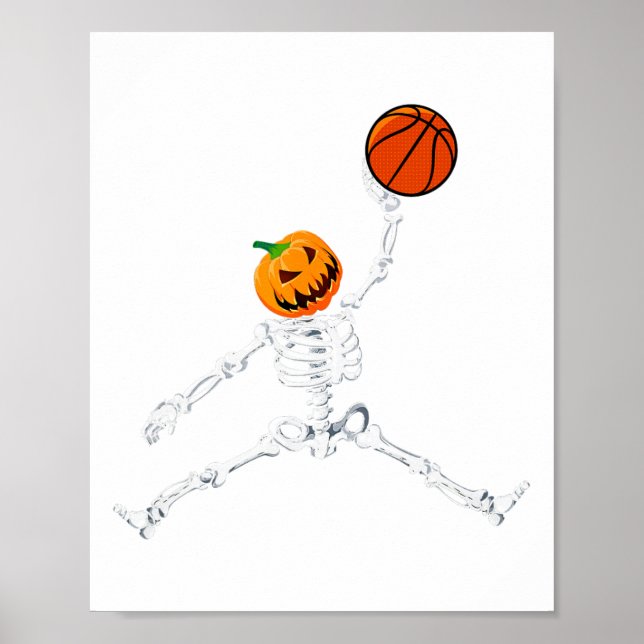 Skeleton Basketball Halloween Pumpkin Slam Dunk  Poster (Front)