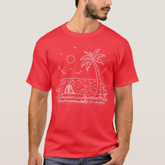 Skeleton Beach Chill Summer Nature Line Art T-Shirt