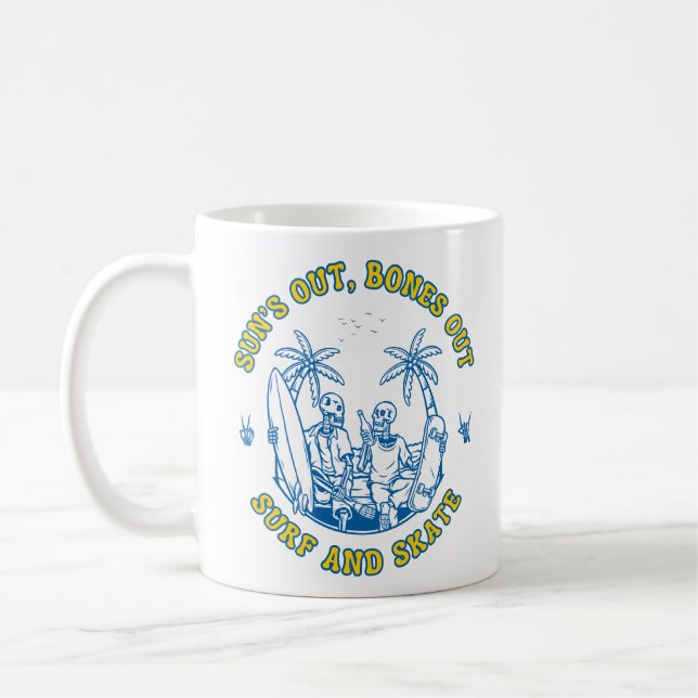 Skeleton Beach Vibes Surf and Skate Summer Design Coffee Mug (Left)