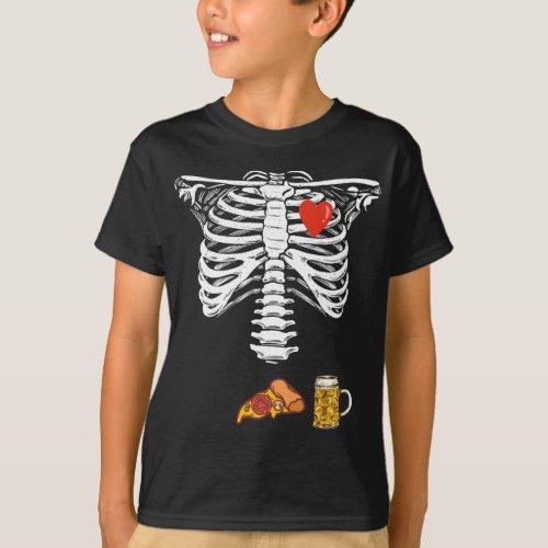 Skeleton beer and pizza Halloween T_Shirt