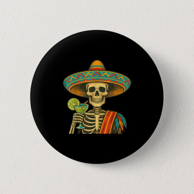 Skeleton beer cinco de mayo fiesta  button (Front)