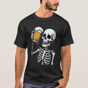 Skeleton Beer Drinker Funny Spooky Halloween Costu T-Shirt