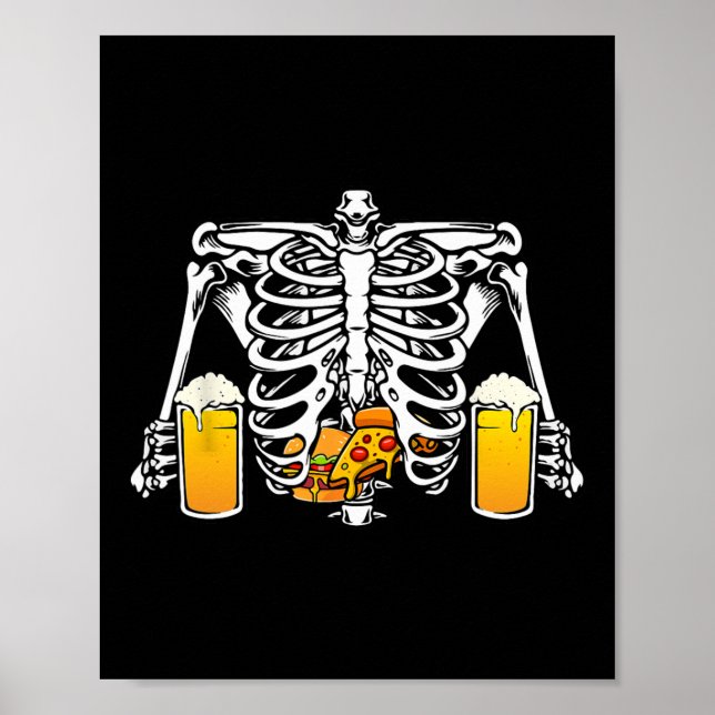 Skeleton Beer Lover Hamburger Pizza Xray Halloween Poster (Front)
