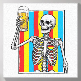 Skeleton Beer Rainbow Vintage Engraving Shirt_1 Canvas Photo Tile