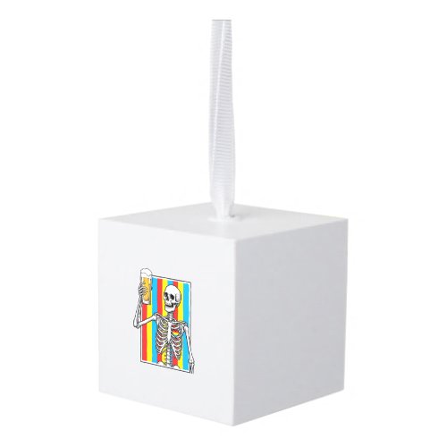 Skeleton Beer Rainbow Vintage Engraving Shirt_1 Cube Ornament