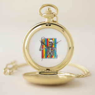 Skeleton Beer Rainbow Vintage Engraving Shirt_1 Pocket Watch