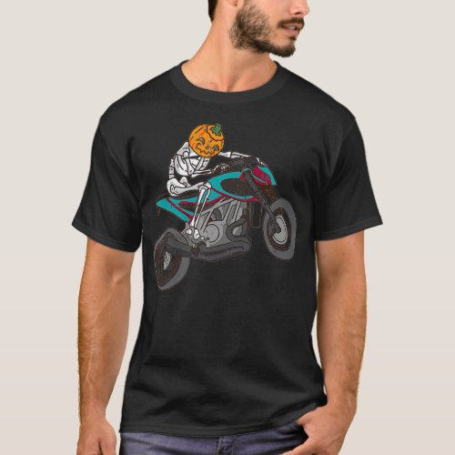Skeleton Bike Rider Undead Biker Skull Head Hallow T_Shirt