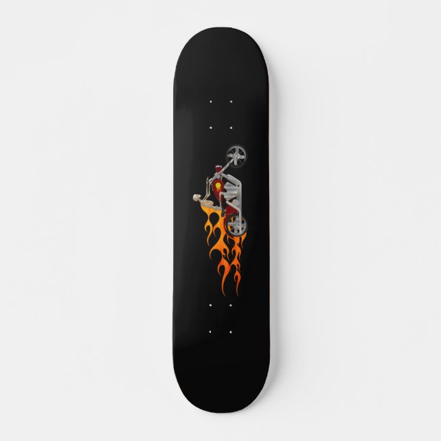 Skeleton Bike Rider With Flames: Skateboard Deck (Front)