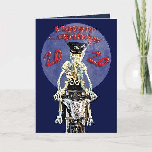 Skeleton biker 20th birthday card
