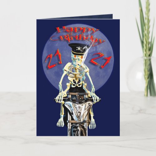 Skeleton biker 21st birthday card