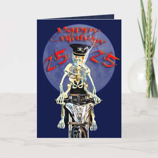 Skeleton biker 25th birthday card (Front)