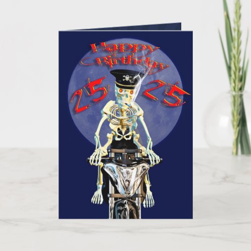 Skeleton biker 25th birthday card