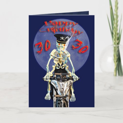 Skeleton biker 30th birthday card