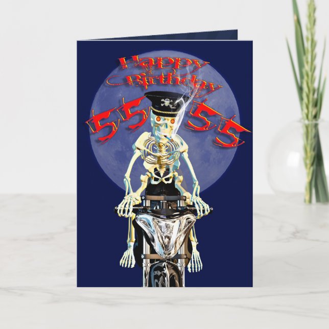 Skeleton biker 55th birthday card (Front)
