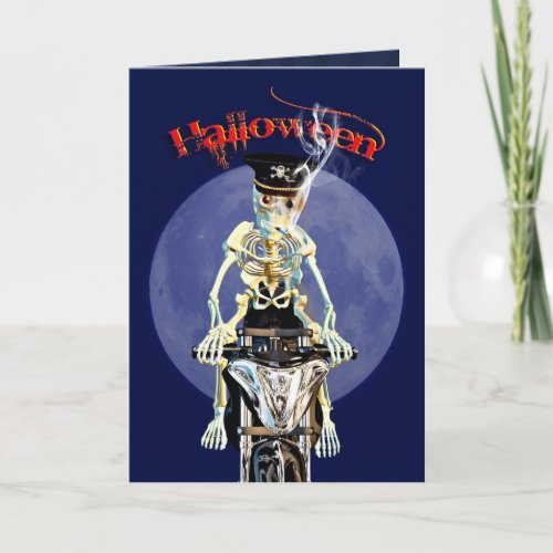 Skeleton biker a cigarette tux card