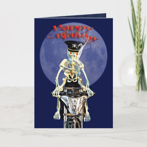 Skeleton biker birthday card