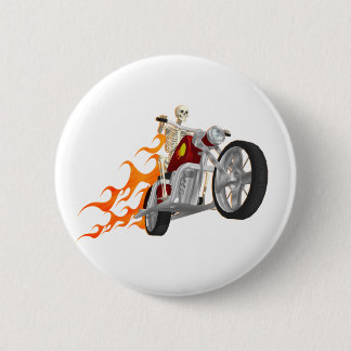 Skeleton Biker & Flames: Pinback Button