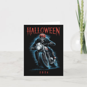 Skeleton Biker On Motorcycle Halloween 2024 Spooky Card