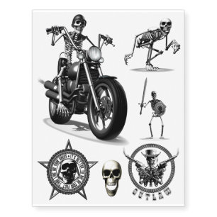 Skeleton Biker Ride Temporary Tattoos