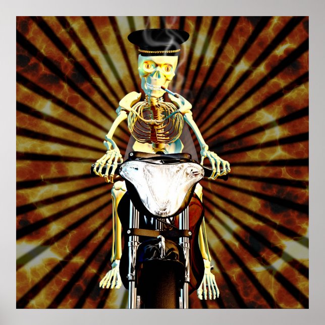 Skeleton biker smoking a cigaret poster (Front)