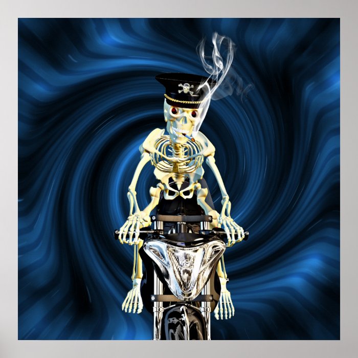 Skeleton biker smoking a cigarette print