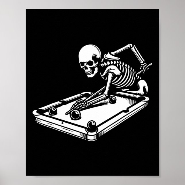 Skeleton Billiards Halloween Pool Snooker Billiard Poster (Front)