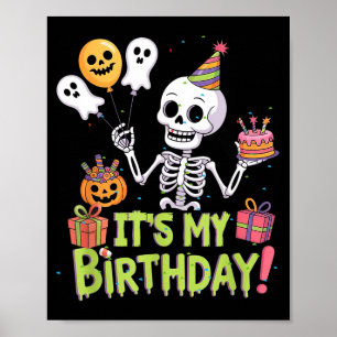 Skeleton Birthday Funny Happy Halloween Bday Boys Poster