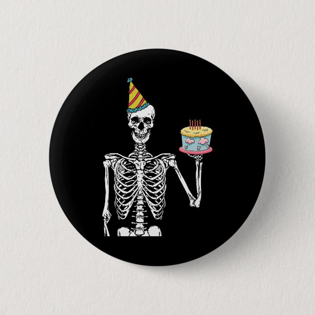Skeleton Birthday Party Lazy Halloween Costume Fun Button (Front)