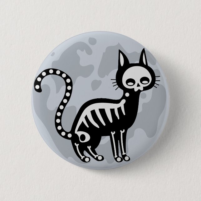 Skeleton black cat moon button (Front)