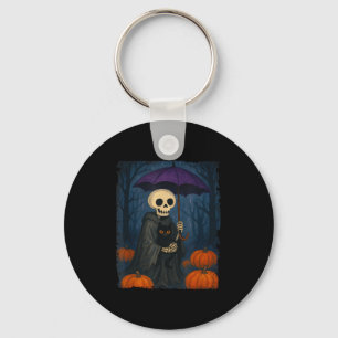 Skeleton Black Cat Purple Umbrella Pumpkin Hallowe Keychain