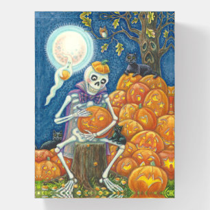 SKELETON, BLACK CATS CARVING PUMPKINS PAPERWEIGHT