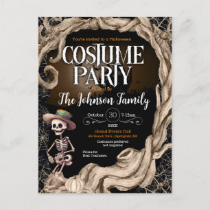 Skeleton Black Halloween Costume Party Invitation