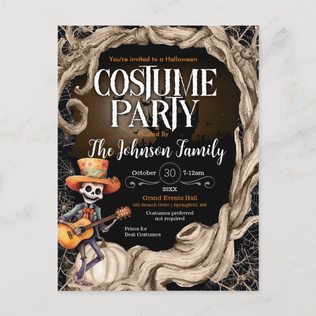 Skeleton Black Halloween Costume Party Invitation  (Front)