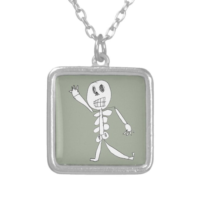 Skeleton Bob Silver Plated Necklace (Front)