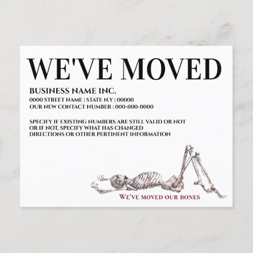 skeleton bones chiropractor moved business home announcement postcard
