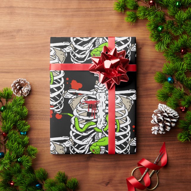 Skeleton Bones Ribcage Blood Splats Halloween Wrapping Paper (Holiday Gift)