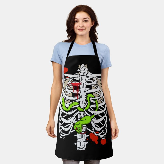Skeleton Bones Ribcage Snake and Blood Splats Apron (Worn)