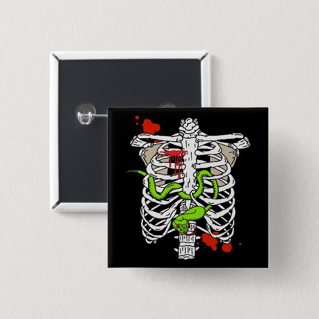 Skeleton Bones Ribcage Snake and Blood Splats Button (Front & Back)