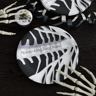 Skeleton Bones Spine Black White Halloween Party Paper Plates