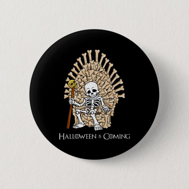 Skeleton Bones Throne Fun Halloween  Button (Front)