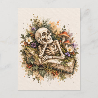 Skeleton Book Lover Gothic Watercolor Postcard