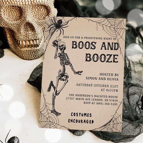 Skeleton Boos  Booze Adult Halloween Party  Invitation