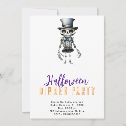 Skeleton Bow Tie Top Hat Halloween Dinner Party Invitation