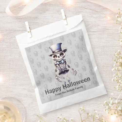 Skeleton Bow Tie Top Hat Skulls Happy Halloween Favor Bag