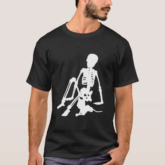 skeleton Boy and his pet cat silhouette art T-Shirt (Front)