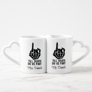 Skeleton Bride and Groom His and Hers Custom Name Coffee Mug Set