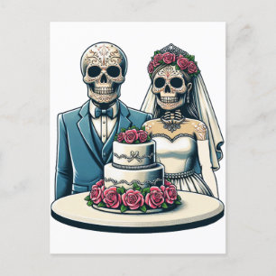 Skeleton Bride And Groom Wedding day of dead Art Postcard
