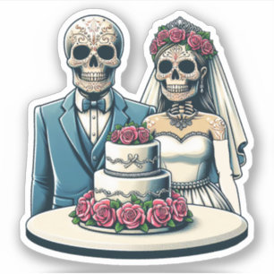 Skeleton Bride And Groom Wedding day of dead Art  Sticker